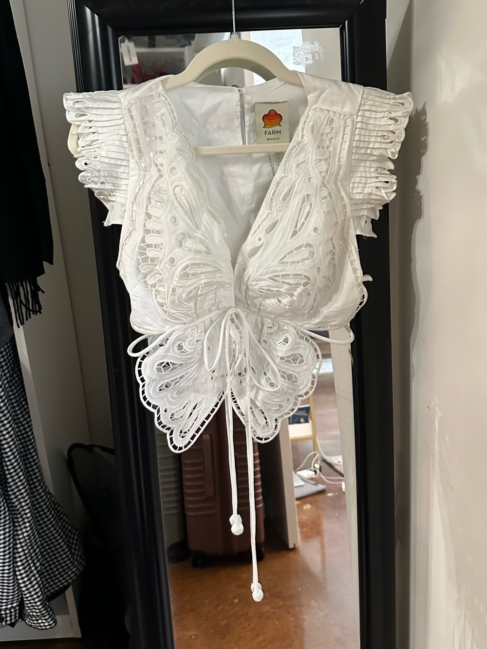 NWT FARM Rio Off-White Butterfly Richelieu Broderie Anglaise Cotton Blouse - M - Picture 13 of 15